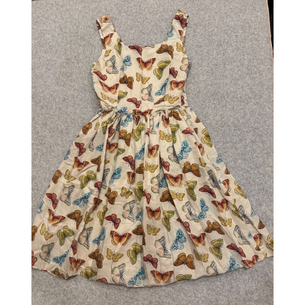 Banana Republic Women 4 Silk Butterfly Print Fit Flare‎ Dress Square Neck FLAW